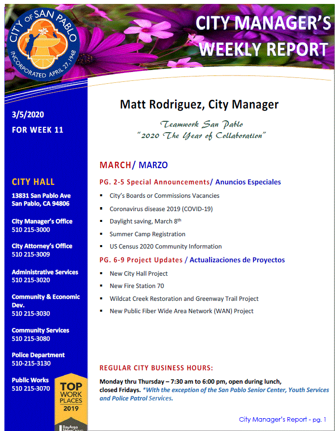 City Manager Report-Week 11 March 5, 2020
