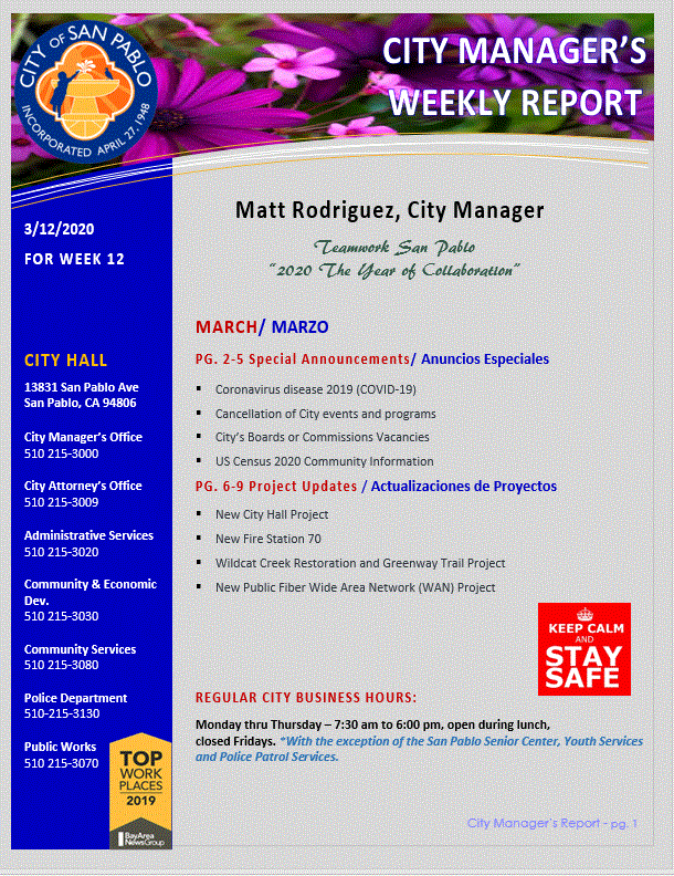 City Manager Report-Week 12, March 12, 2020