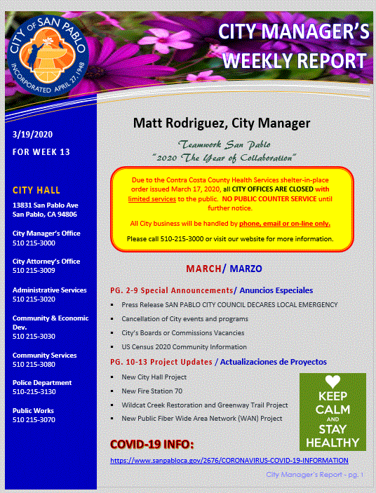 City Manager Report-Week 13, March 19, 2020