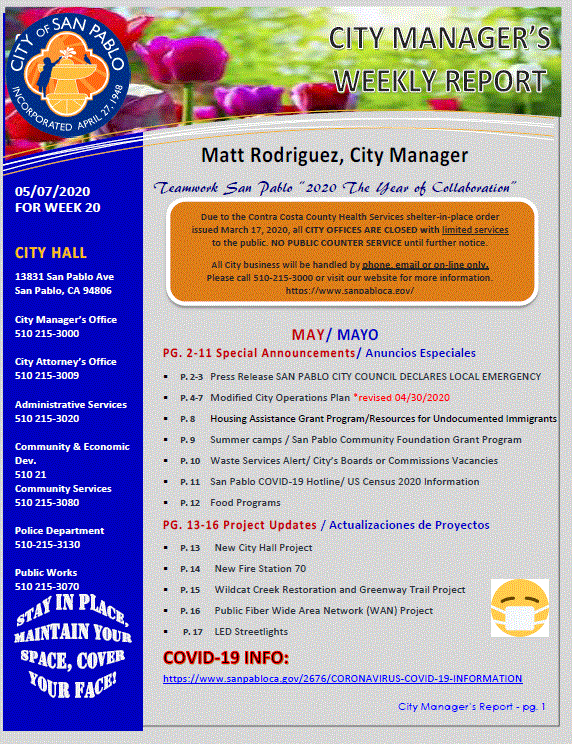 City Manager Report -Week 20 May 7, 2020