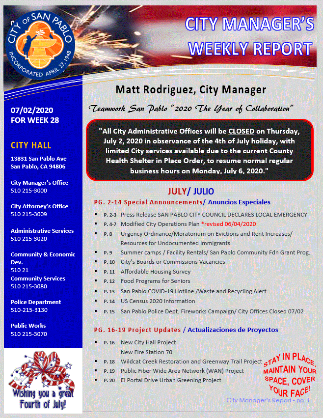 City Manager Report - Week 28 July 2