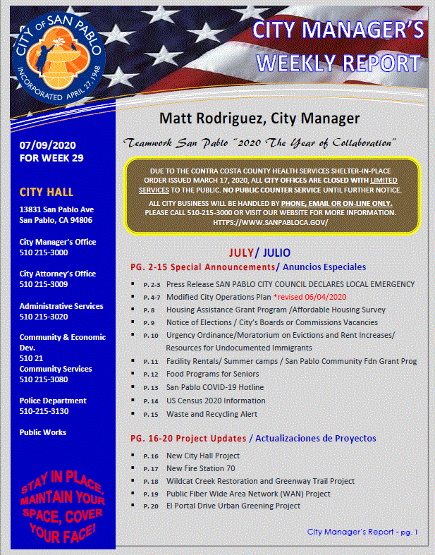 City Manager Report - Week 29 July 9