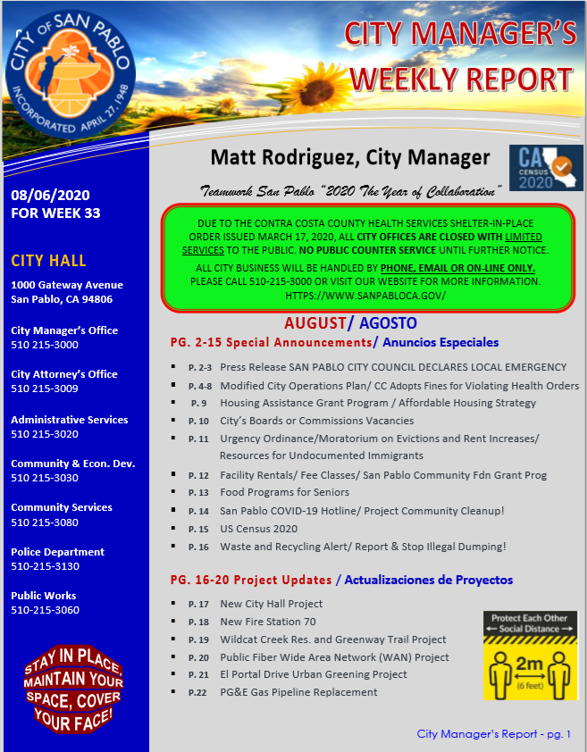 City Manger Report - Week 33 August 6