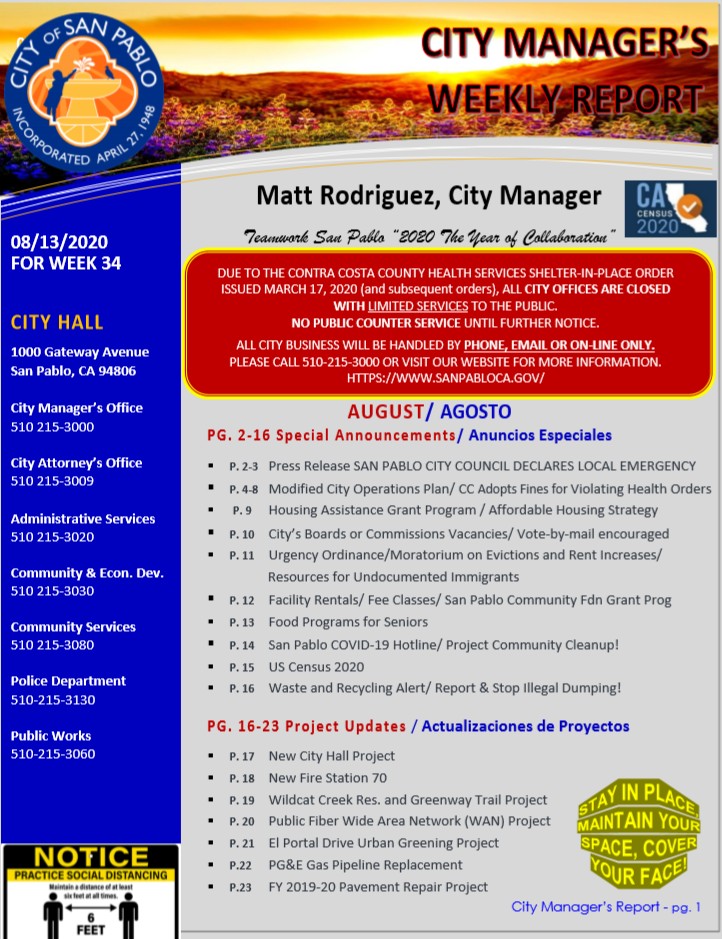 City Manager Report - Week 34 August 13