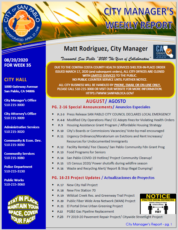 City Manager Report - Week 35 August 20