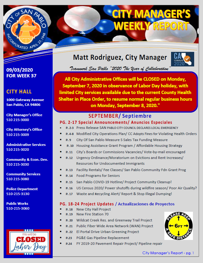 City Manager Report - Week 37 September 3