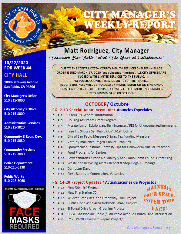 City Manager Report -Week 44 October 22