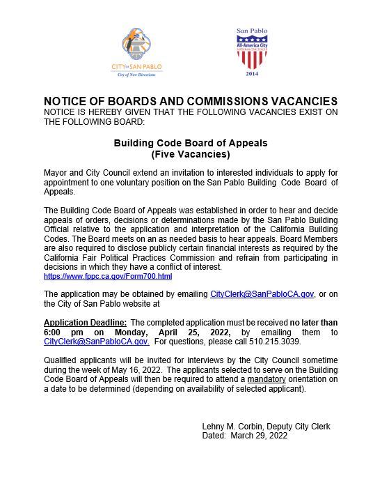 Building Code Board of Appeals Vacancy Announcement
