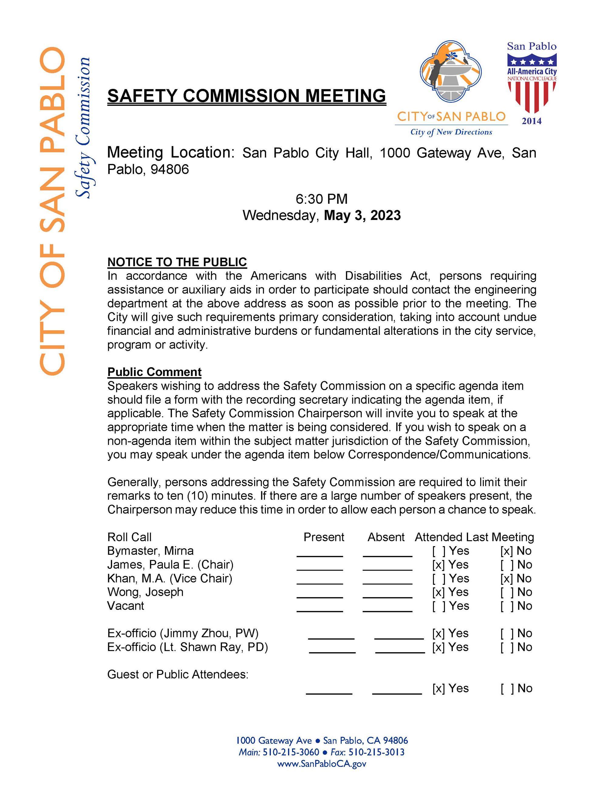 2023 May 3 Safety Commission Meeting 