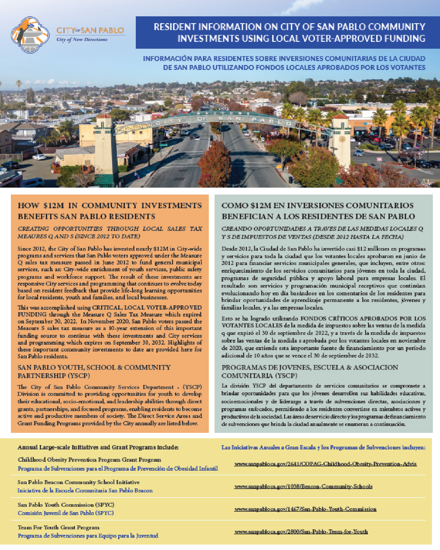 SUMMARY OF COMMUNITY INVESTMENTS USING LOCAL VOTER APPROVED SALES TAX MEASURE Q S