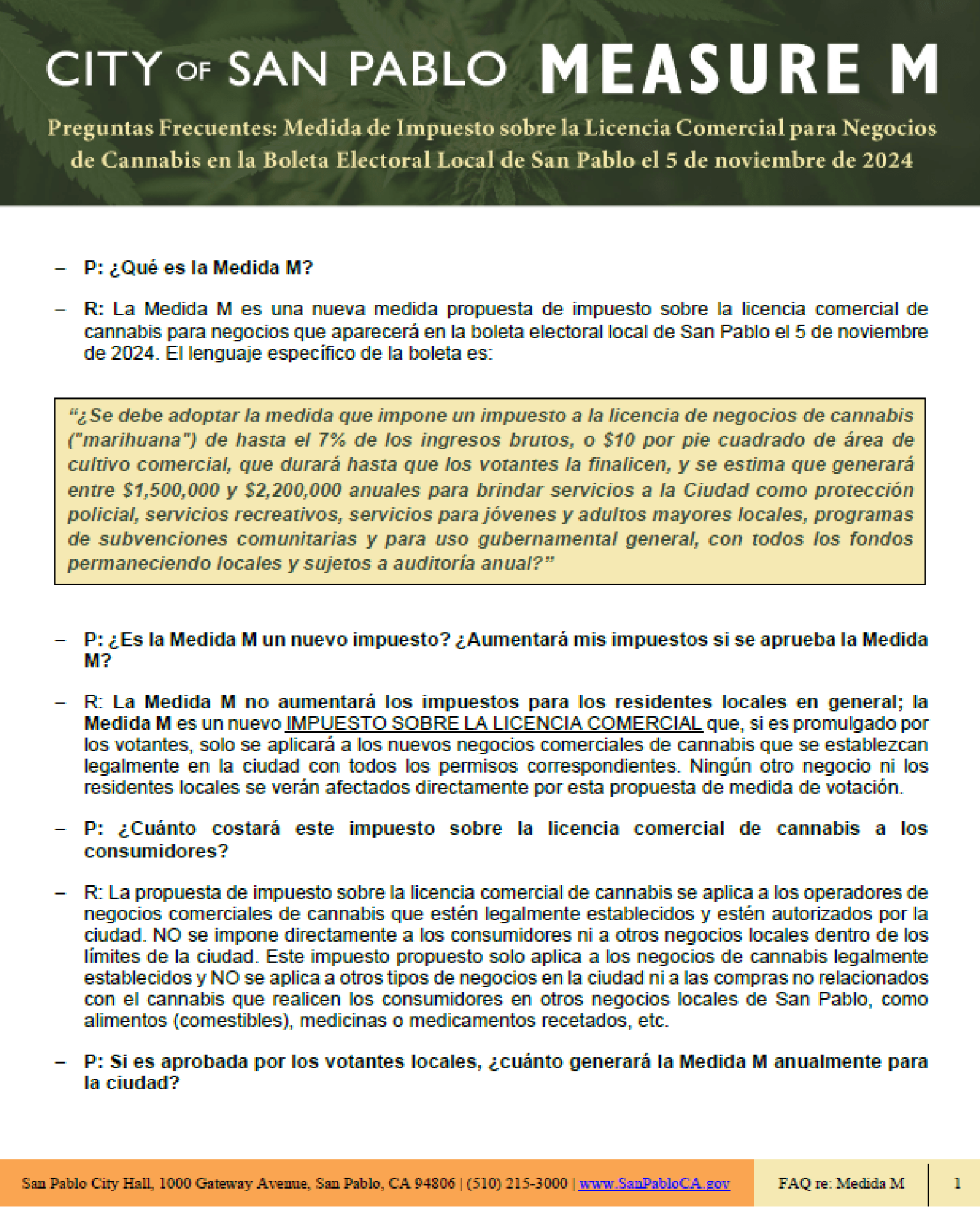 FAQ Measure M Spanish