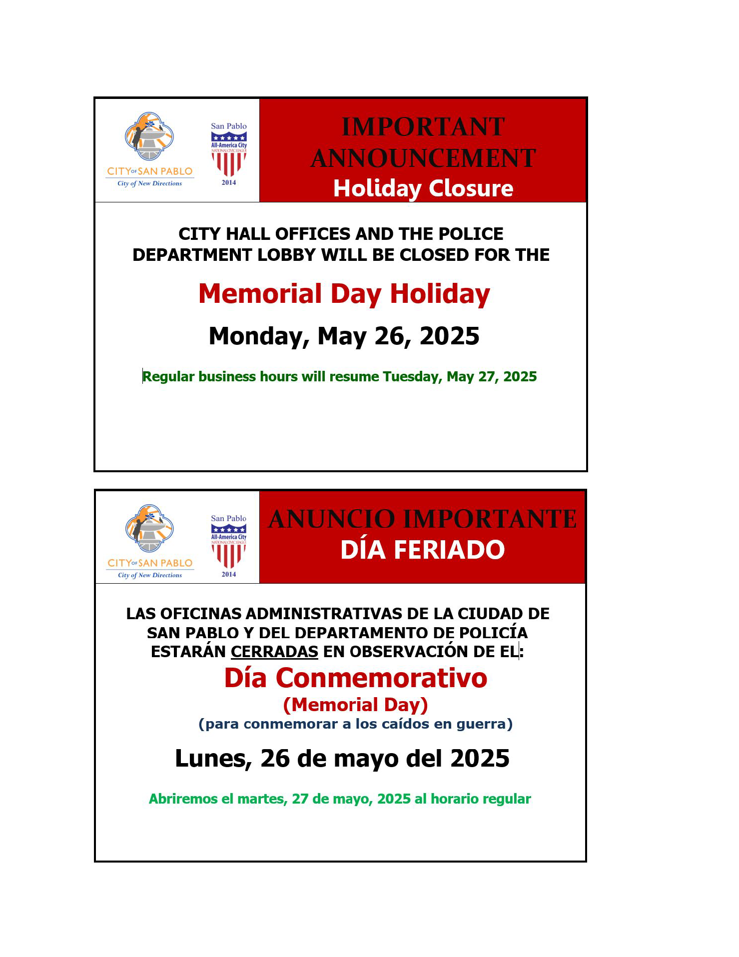2025-05-26 Memorial Day Holiday Closure BOTH