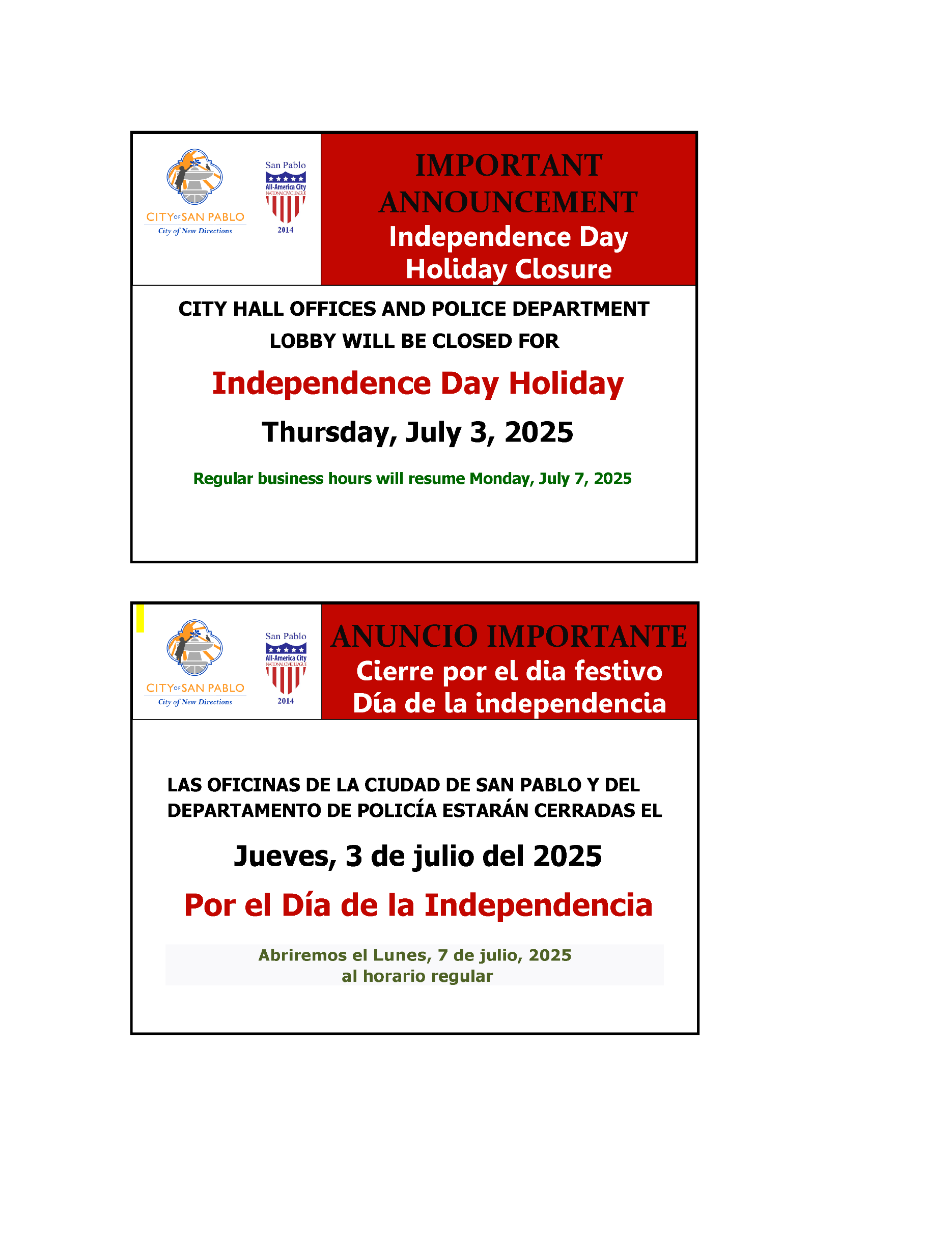 4th of July 2025 Holiday Closure Notice