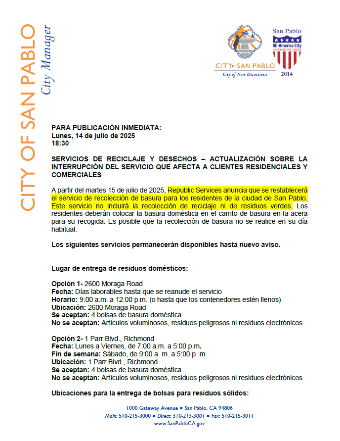 2025-07-14 EOD Spanish Republic Services Interruption