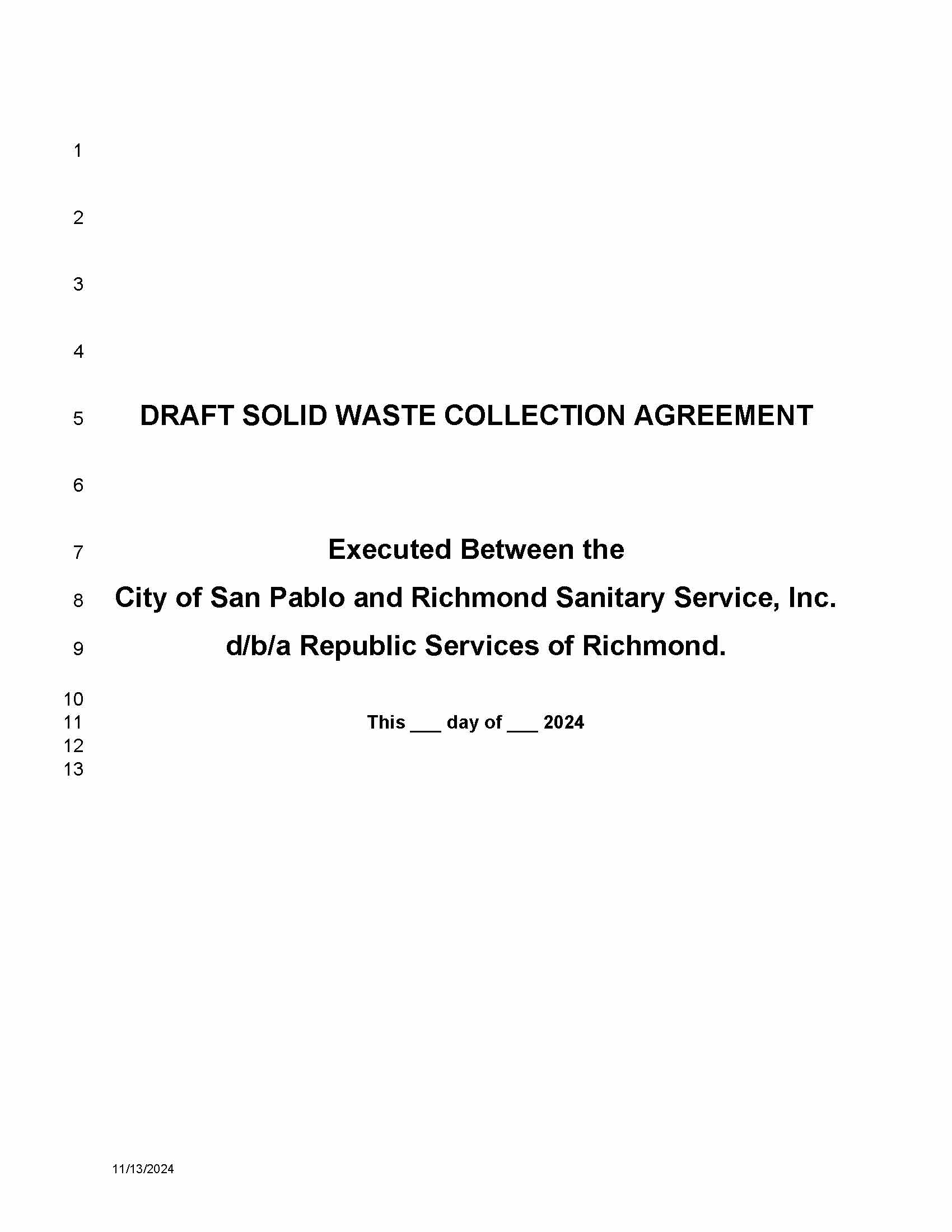 San Pablo New Solid Waste Agreement